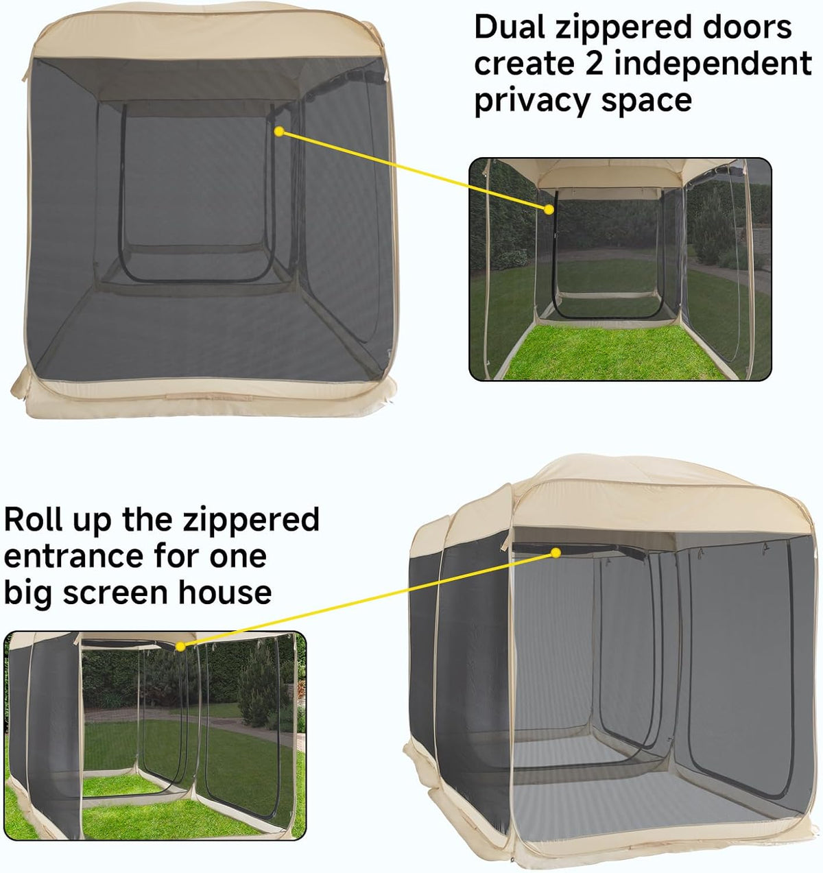 Beige 12' x 7.5' Pop Up Screen Tent Gazebo with Mesh Mosquito Netting Z59155