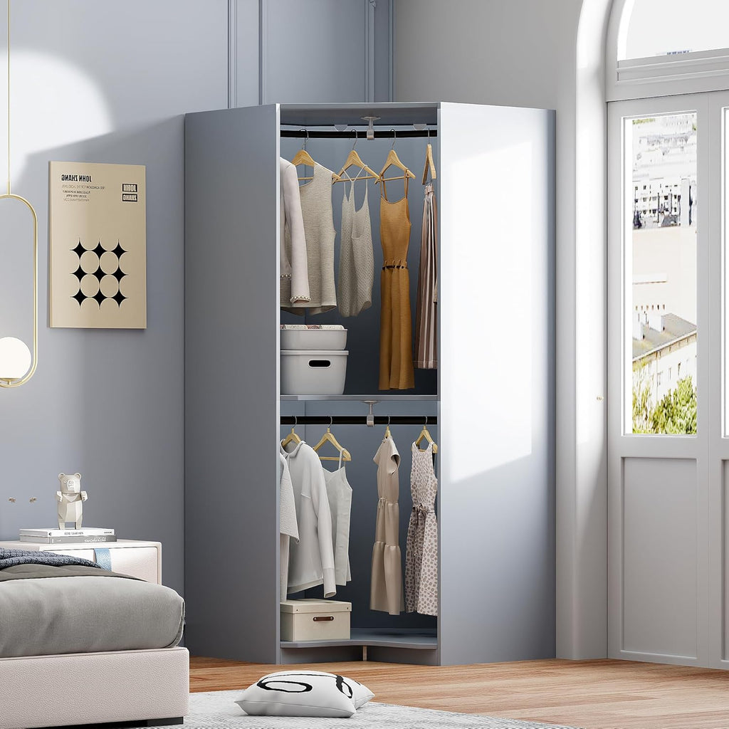 Wooden Corner Armoire Wardrobe with Hanging Rail Q285662