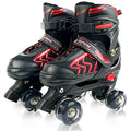 Adjustable Quad Roller Skates with Light Up Wheels, Black & Red E306