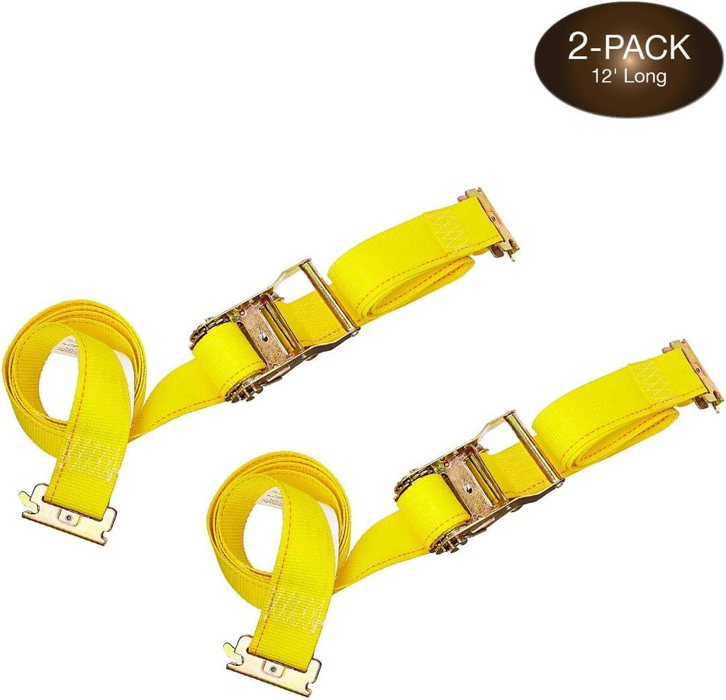 4 E-Track Ratcheting Straps Yellow Polyester Tie-Down Straps I529944