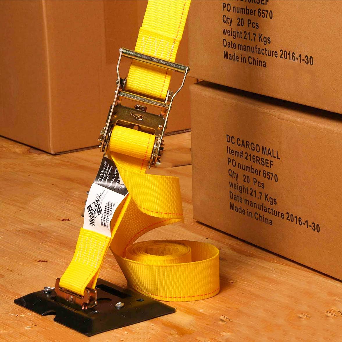 4 E-Track Ratcheting Straps Yellow Polyester Tie-Down Straps I529944