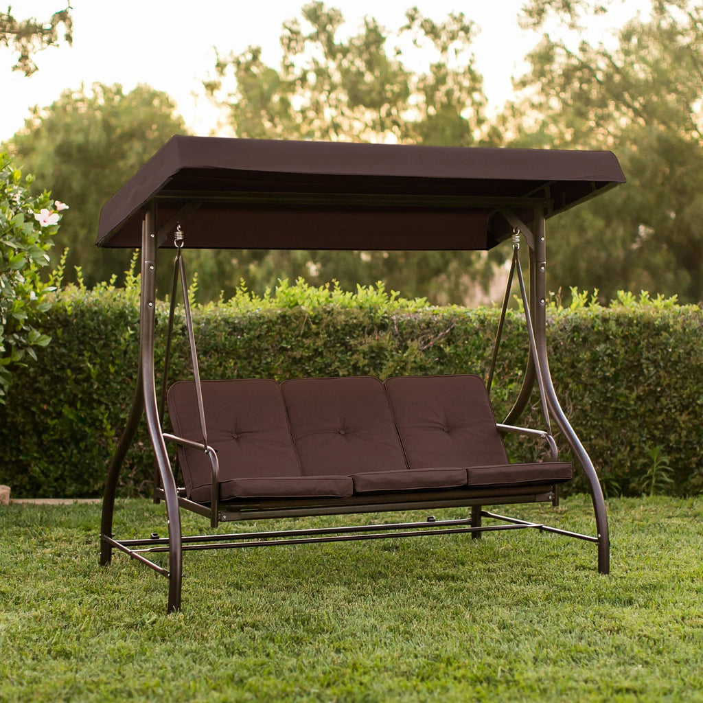 3-Seat Converting Outdoor Patio Swing with Canopy, Brown O598