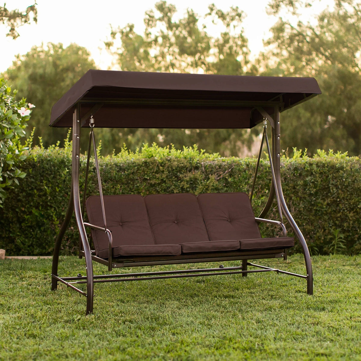3-Seat Converting Outdoor Patio Swing with Canopy, Brown O598