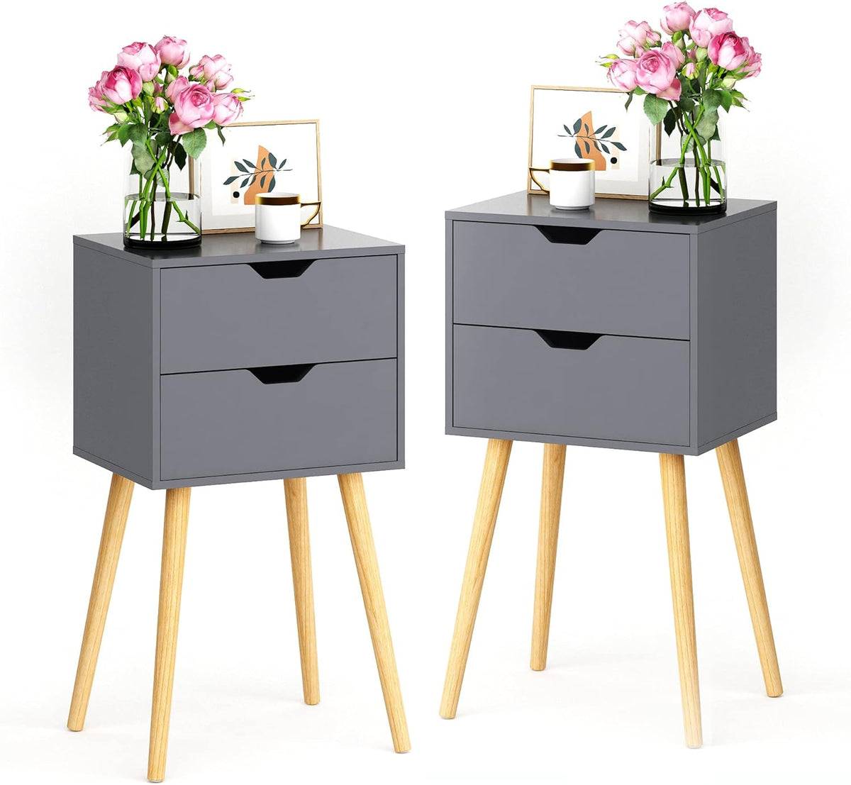Set of 2 Blue 2 Drawer Wood Nightstand O499677