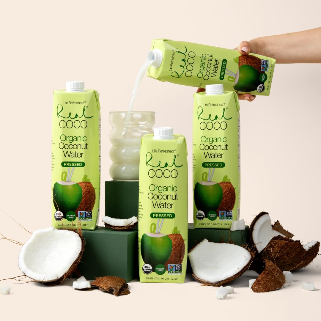 Organic Pressed Coconut Water (6-Pack 1L), No Sugar Added E887260