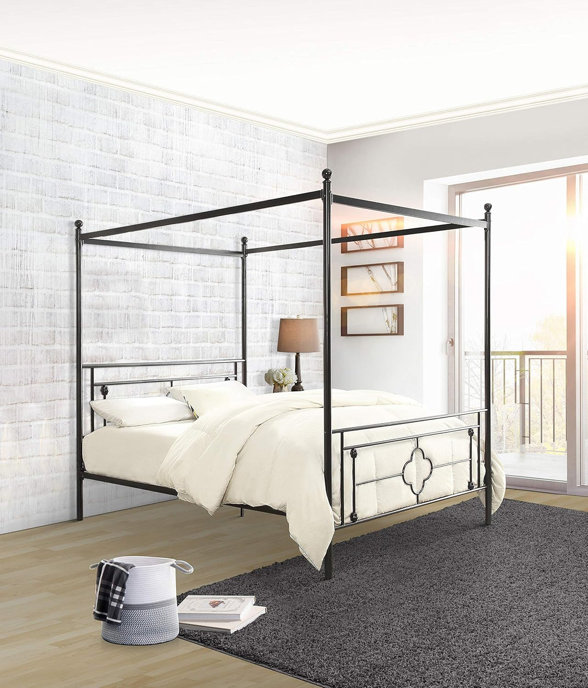 Queen Black Metal Canopy Bed L971