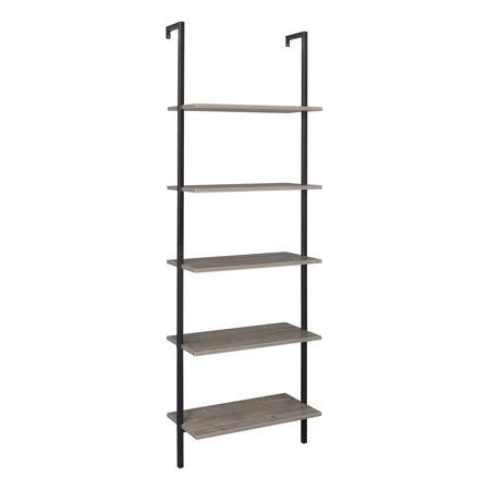 Gray 5-Shelf Wood Ladder Bookcase with Metal Frame O346021