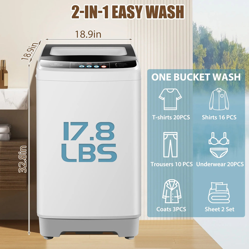 17.8 lbs Fully Automatic Compact Washer and Dryer Combo with Glass Top Z62202
