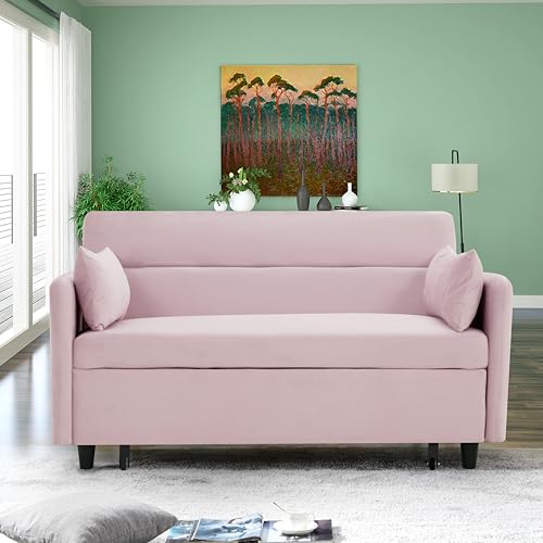 Gray Velvet Convertible Sofa Bed with Pull-Out Bed I977