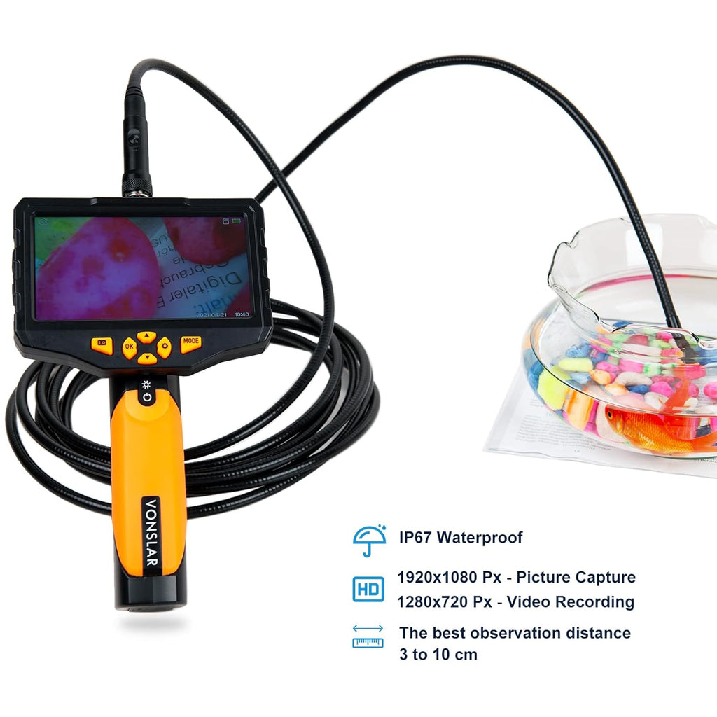 Triple-Lens Borescope Inspection Camera with Light, 1080P HD 7.9mm IP67 Waterproof, 16.4Ft Cable, 5 IPS Screen N39071