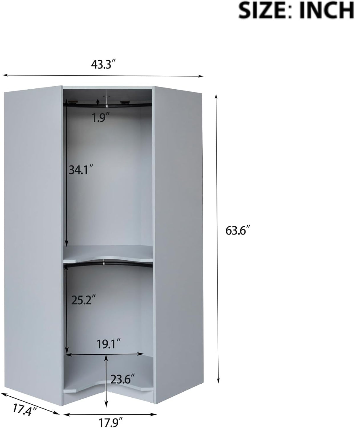 Wooden Corner Armoire Wardrobe with Hanging Rail Q285662