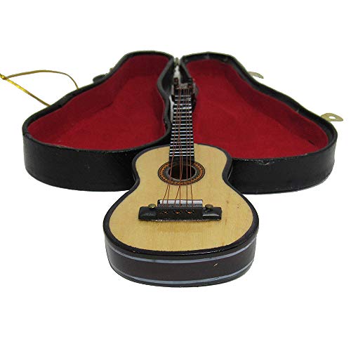 Wooden Guitar Christmas Ornament Acoustic Instrument with Case Holiday Tree Decoration B77951
