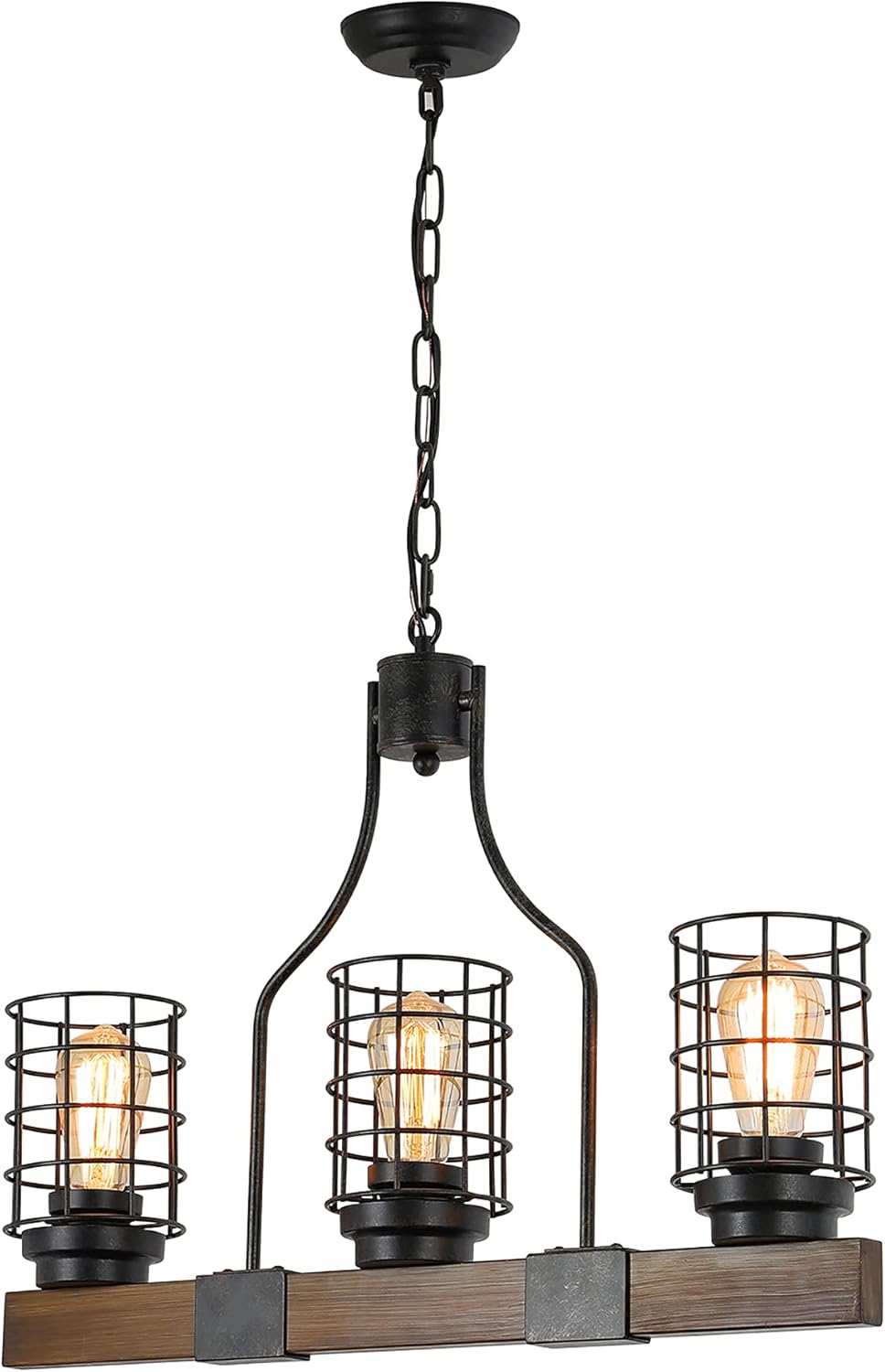 3-Lights Wood Chandelier with Cage Shade K3655