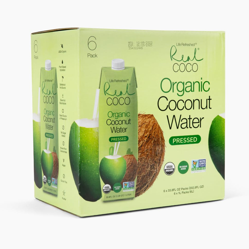 Organic Pressed Coconut Water (6-Pack 1L), No Sugar Added E887260