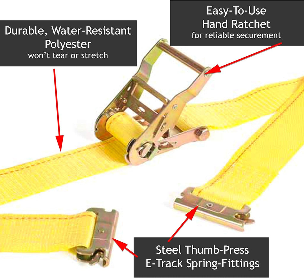 4 E-Track Ratcheting Straps Yellow Polyester Tie-Down Straps I529944