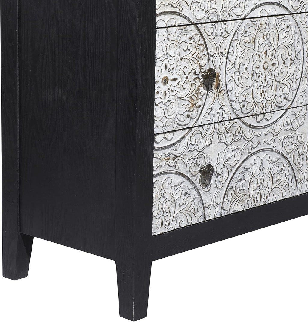 Black White 3 Drawer Wood and Metal Cabinet D91605