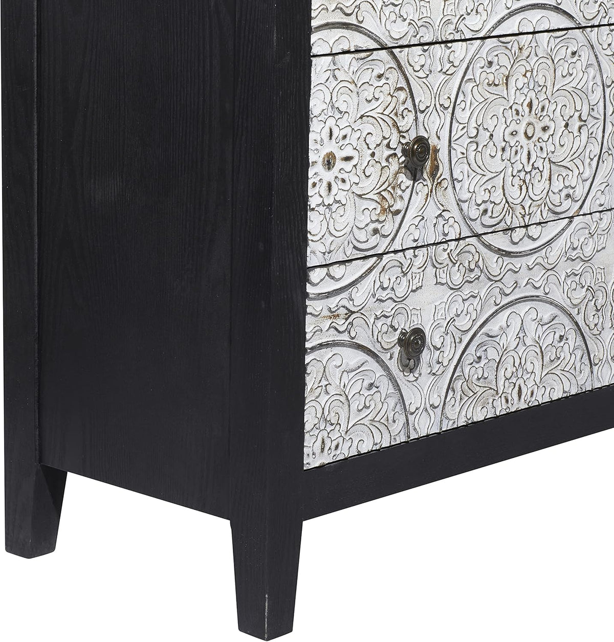 Black White 3 Drawer Wood and Metal Cabinet D91605