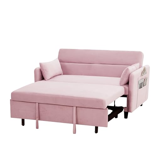 Gray Velvet Convertible Sofa Bed with Pull-Out Bed I977