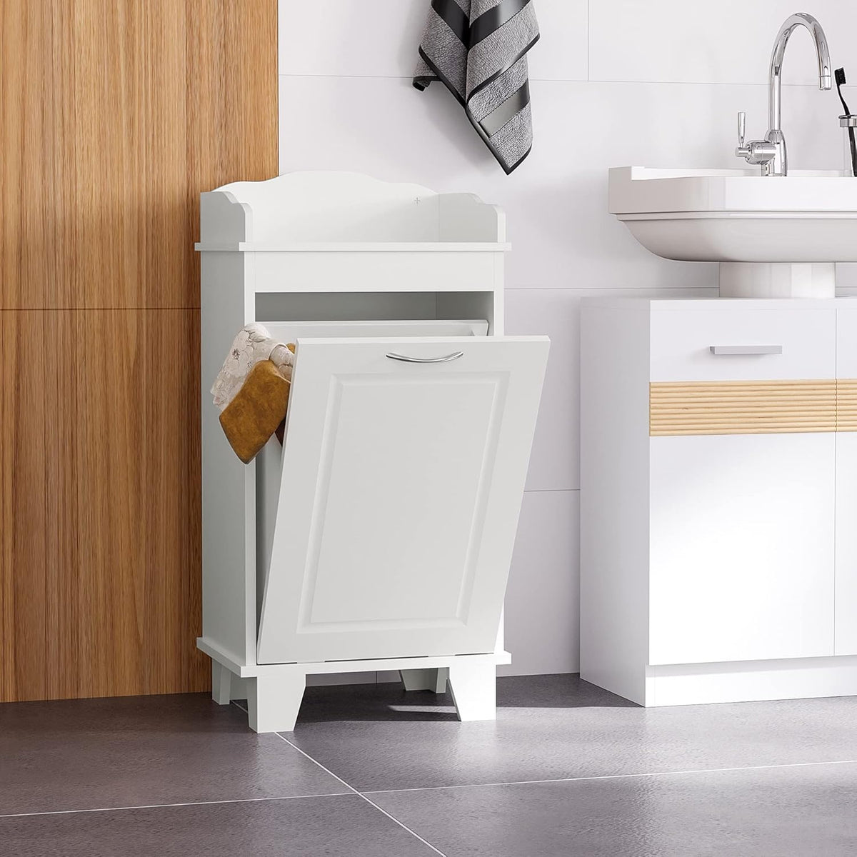 White Free Standing Laundry Hamper Z301