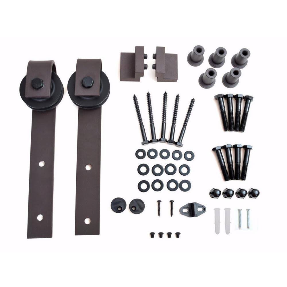 96 in. Antique Bronze Sliding Door Track and Hardware Set P391245