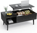 Adjustable Height Wooden Coffee Table with Hidden Compartments and Shelves C11128