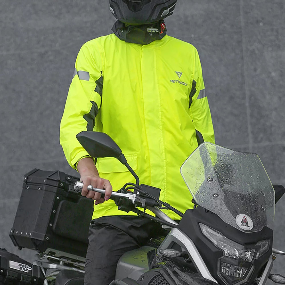 Men's Reflective Waterproof Motorcycle Rain Suit Jacket and Pants Set N4159