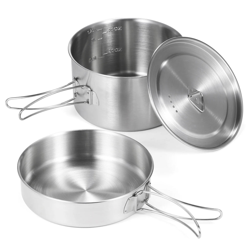 2pcs Stainless Steel Camping Cookware Set with Mesh Carry Bag K3705