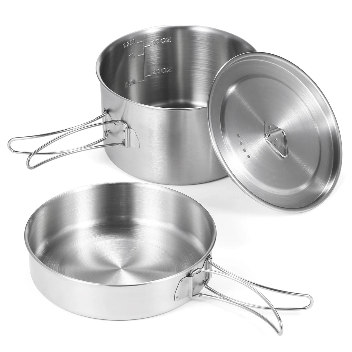 2pcs Stainless Steel Camping Cookware Set with Mesh Carry Bag K3705