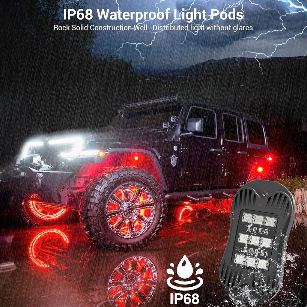 RGB Led Rock Lights for Trucks Exterior, 6 Pods, Waterproof, Pack of 2 F772788