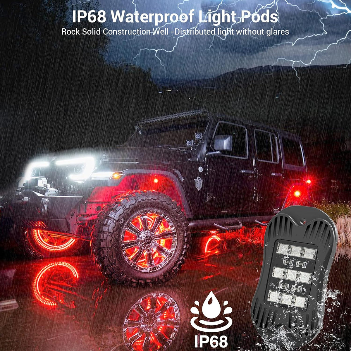 RGB Led Rock Lights for Trucks Exterior, 6 Pods, Waterproof, Pack of 2 F772788