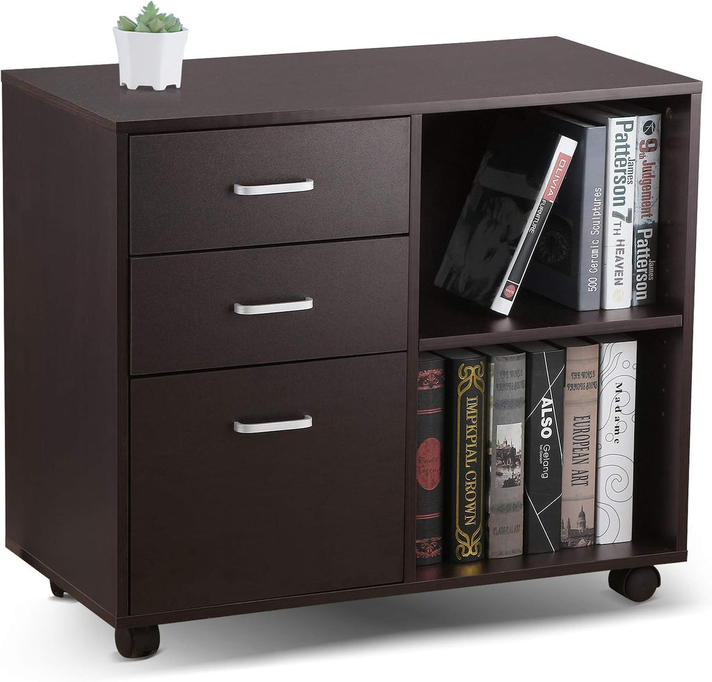 Black Walnut 3 Drawer Wood File Cabinet with Lock I5848