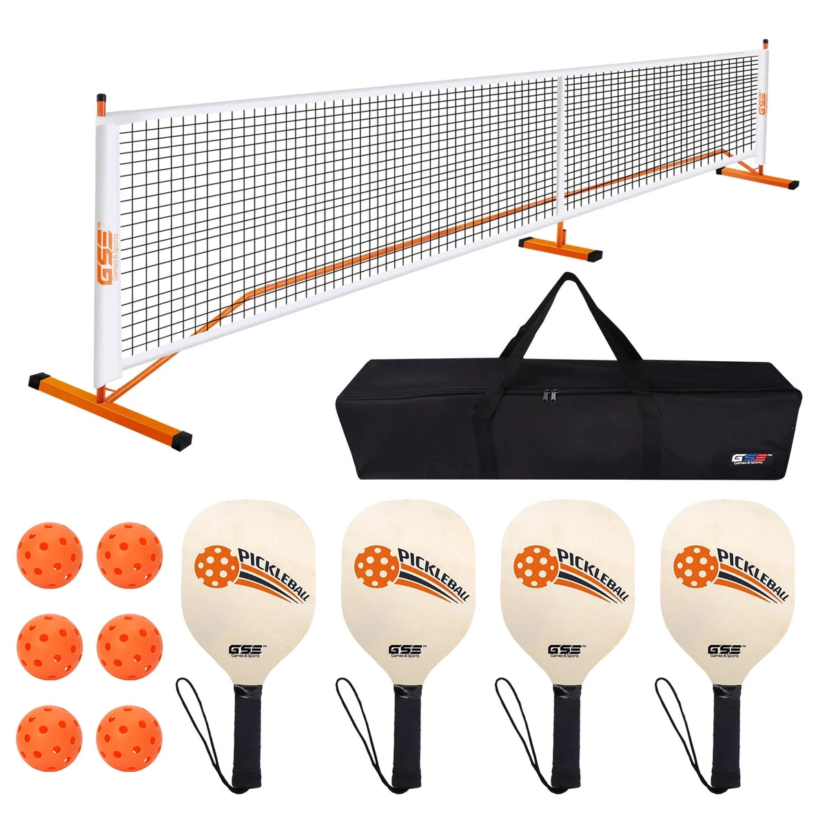 Portable Pickleball Net Set with 4 Paddles, 6 Pickleballs, Carrying Bag C351403