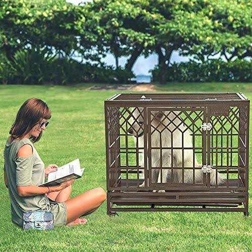 38x22 Heavy Duty Metal Dog Cage with Wheels, Brown E3110