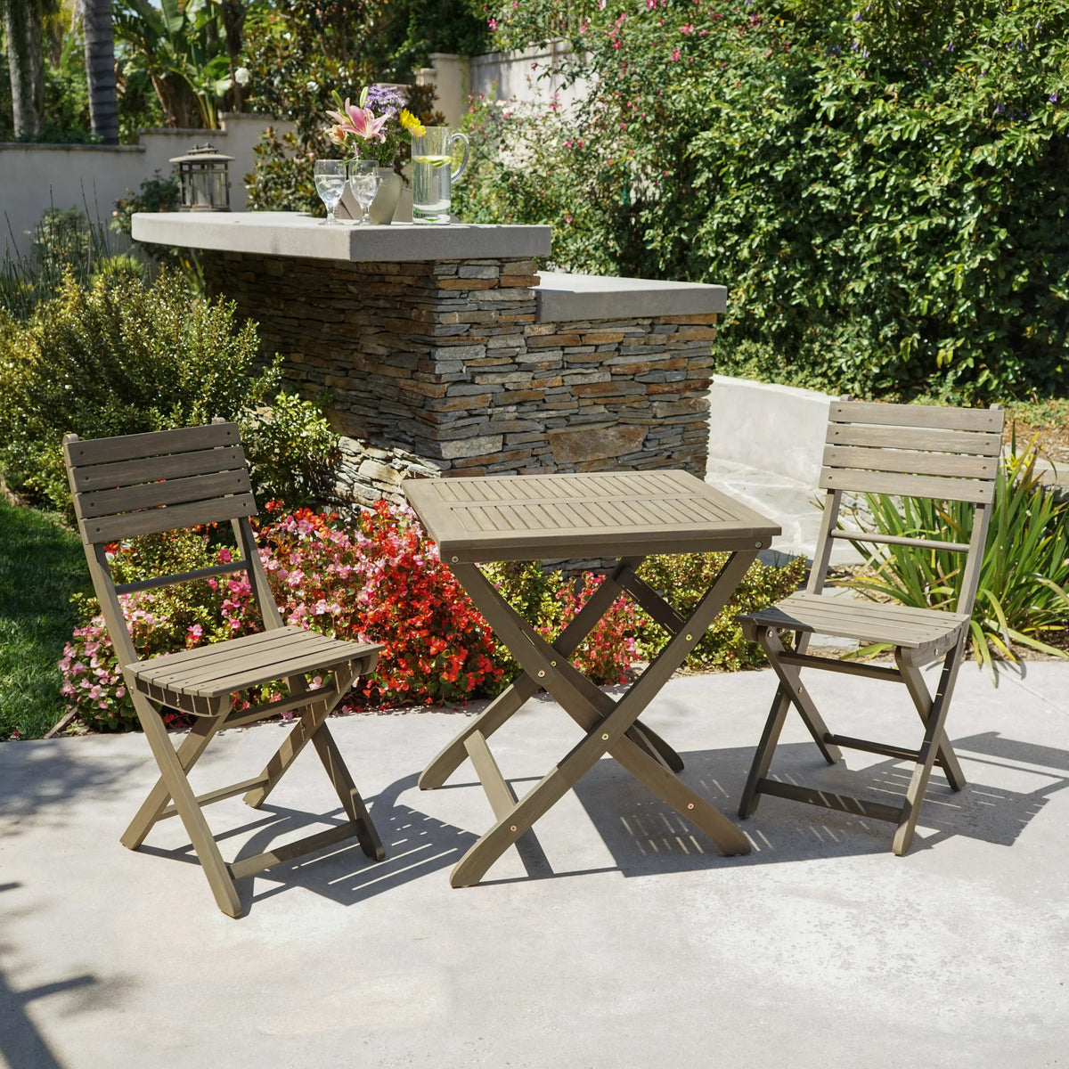 Acacia Wood 3 Piece Folding Bistro Set H526