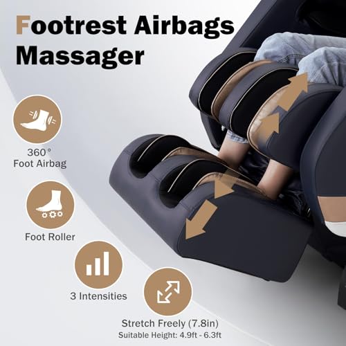 4D Zero Gravity Heated Massage Chair Recliner with SL Track (Black) F643