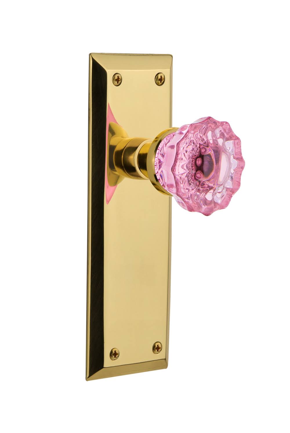 Crystal Pink Glass Door Knob in Polished Brass F92711