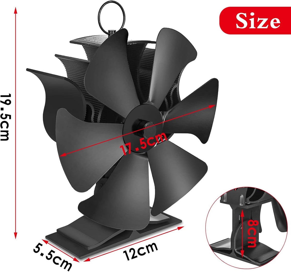 6 Blades Stove Fan with Thermometer Strip K5908
