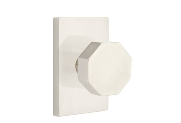 Octagon Knob Passage with Modern Rectangular Rose Satin Nickel Finish B324