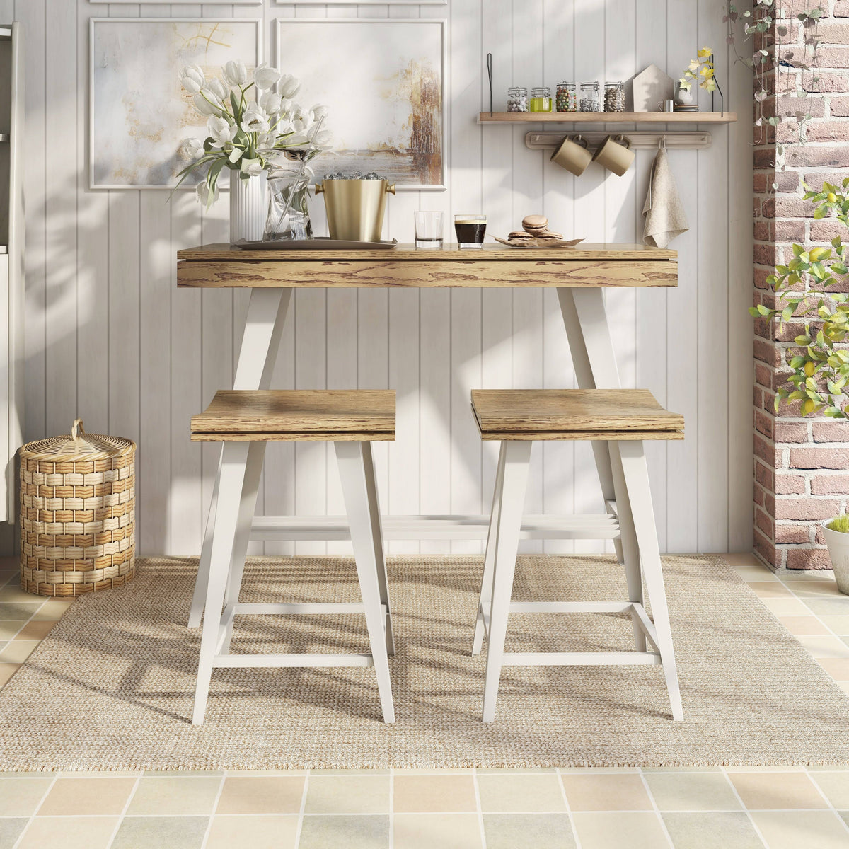 3-Piece Counter Height Table Set Dark Oak F280260