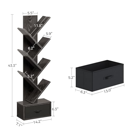 Rustic Brown 7 Shelf Wooden Bookshelf with Drawer X746147