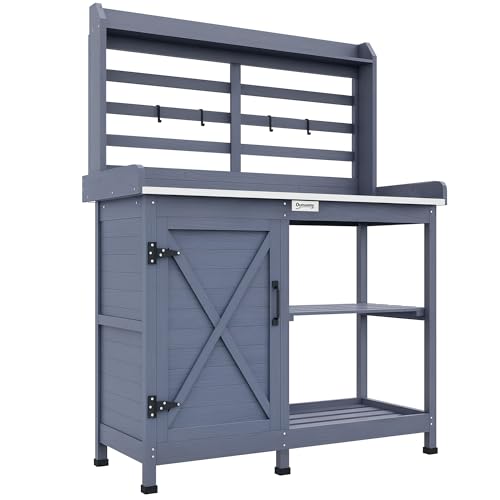 Wooden Potting Bench Table with Storage Cabinet N3435