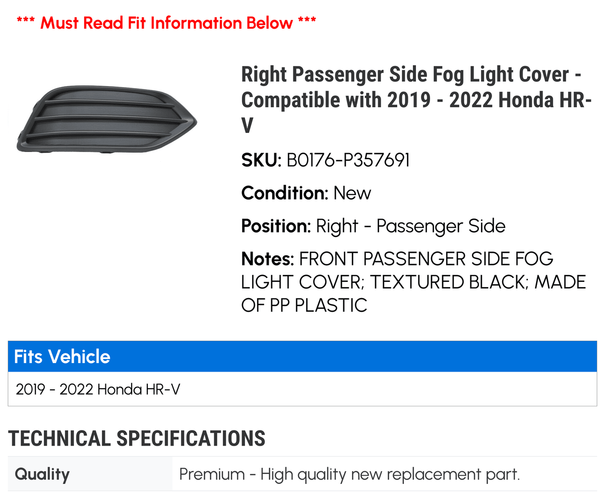 Fog Light Cover for Honda HR-V U358588