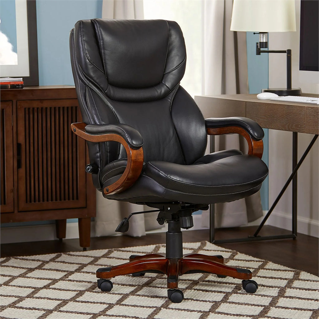 Big and Tall Executive Office Chair with Wood Accents Black N469