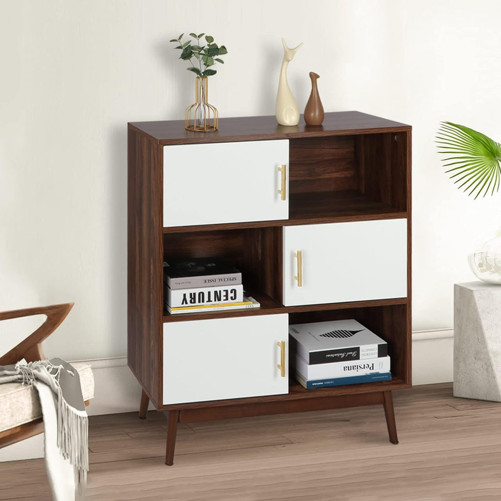 Walnut Storage Cabinet with Doors and Open Shelves X73589