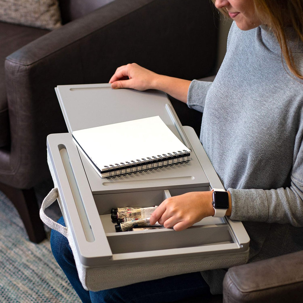 Calming Gray Storage Lap Desk with Sliding Lid U774119