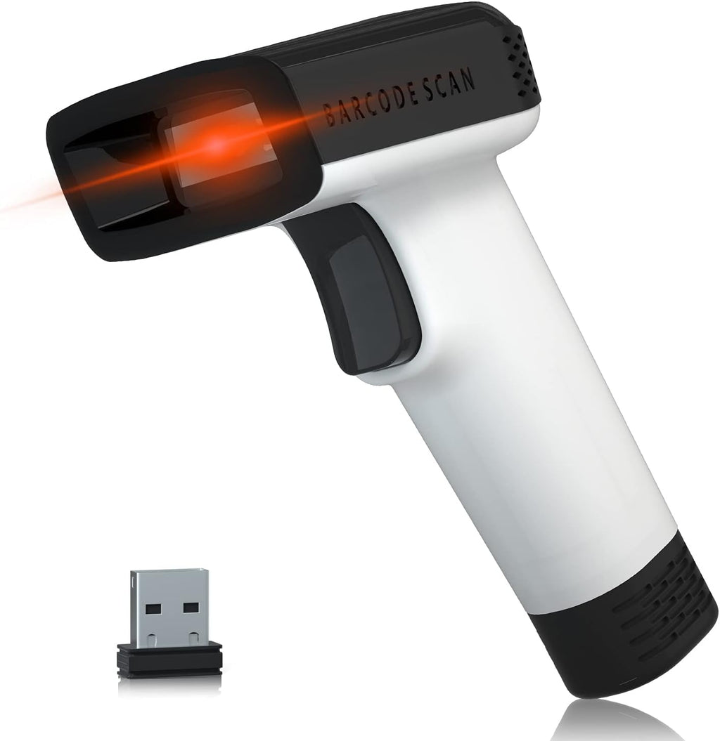 White Wireless Barcode Scanner with Vibration Alert V1481