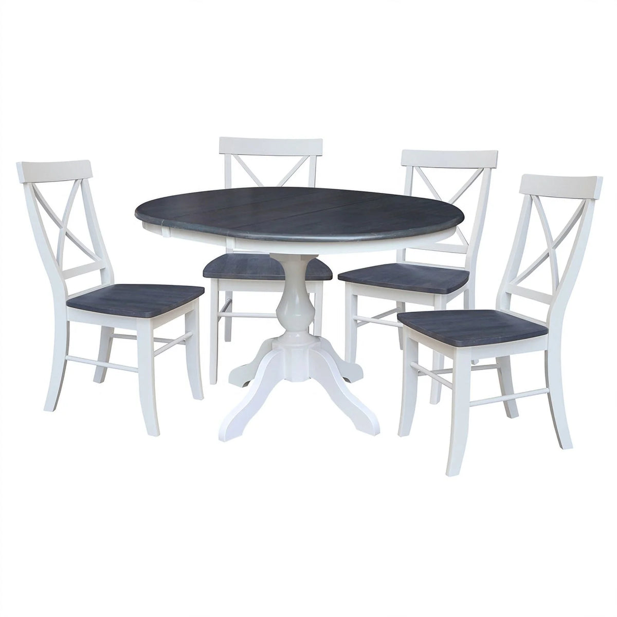 Round Wood Extension Dining Table with 4 Chairs A4284