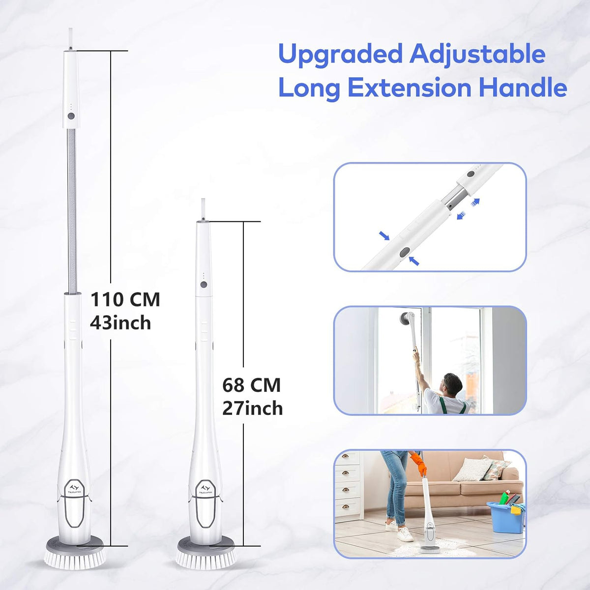 Electric Spin Scrubber with 4 Replaceable Rotating Brush Heads, Adjustable Extension Handle E45505
