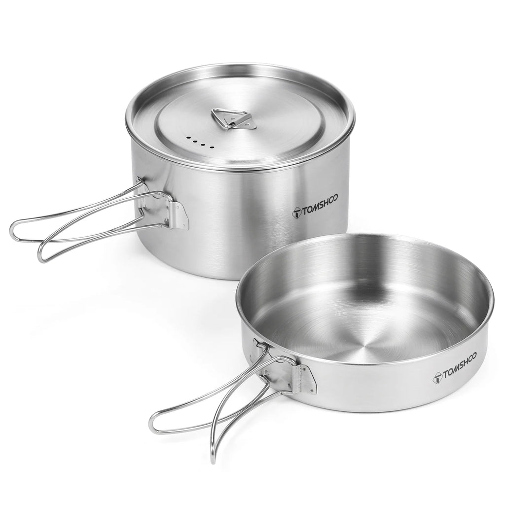 2pcs Stainless Steel Camping Cookware Set with Mesh Carry Bag K3705