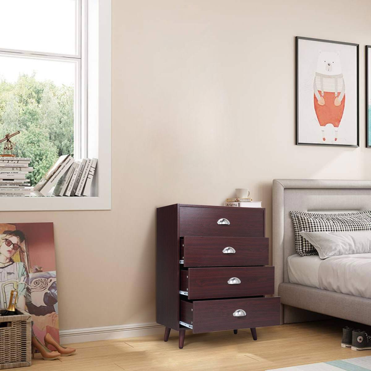 Brown 4 Drawer Nightstand Cabinet O734465